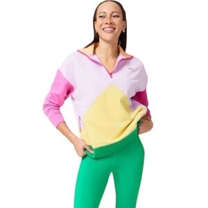 Terez Colortblock Quarter Zip Sweatshit in Spring Mix S